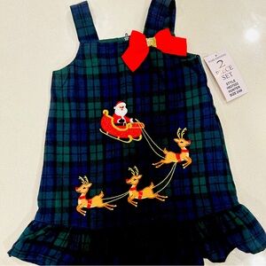Brand new toddler’s green and blue plaid Santa & reindeer jumper | 24 months